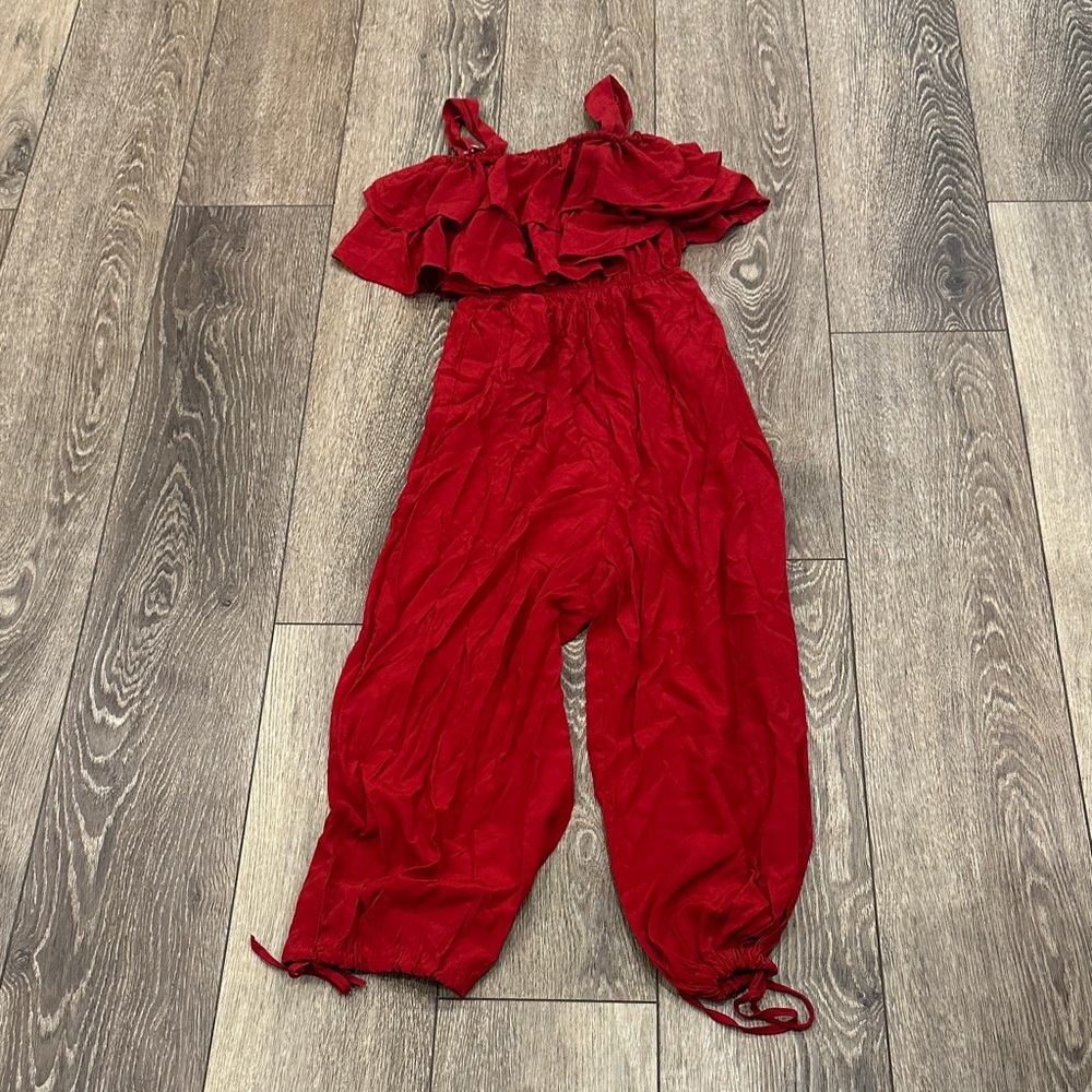 Another Me Small Elegant Red Women's Jumpsuit Ruffles
off the shoulder top